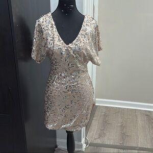 Deb Silver Flutter Sleeve Bodycon Dress